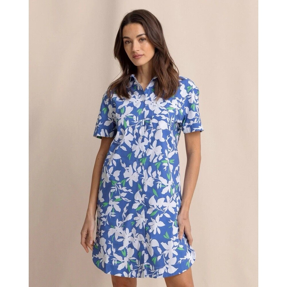 Southern Tide Blue Floral Shirtdress Coastal Resort Casual Summer Dress Womens S
